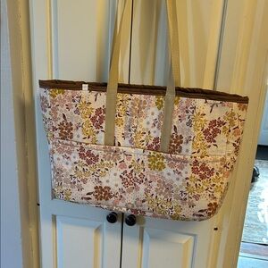 Floral Tote Bag with Beige Straps